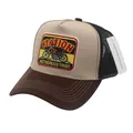Détail de la broderie vintage motocross et des coutures sur la casquette de camionneur - Réglable / Khaki