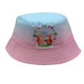 Dettaglio cappello pescatore per bambini con sfumatura blu e rosa e stampe di animali - Stile 15-Sfumato Celeste Rosa Stampa Orso Volpe