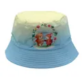 Dettaglio cappello da sole per bambini con stampa orso e volpe e ghirlanda di fiori - Stile 16-Sfumato Giallo Blu Stampa Orso Volpe