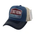 Casquette trucker rétro avec broderie vintage et maille filet respirante - Réglable / Bleu Beige Block