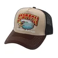 Retro trucker hat with eagle embroidery, beige cotton front and dark brown mesh panels - Adjustable / Beige
