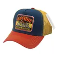 Casquette trucker vintage motocross avec visière rouge, panneau bleu et filet jaune - Réglable / Bleu Marine