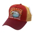 Casquette trucker vintage brodée d'un aigle avec avant rouge et filet jaune - Réglable / Bordeaux