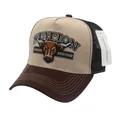 Retro Trucker Hat mit Stier-Stickerei, beiger Vorderseite und schwarzem Netzstoff - Verstellbar / Gebrochenes Weiß