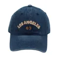 Gorra de béisbol de denim lavado con bordado de Los Ángeles y el número 83 - Ajustable / Azul Denim