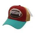 Vintage rugby embroidery trucker hat with red front and yellow mesh in a tri-color design - Adjustable / Red