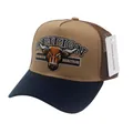 Retro Mesh-Trucker-Cap mit Stier-Stickerei in Khaki und Marineblau für Outdoor-Freizeit - Verstellbar / Khaki