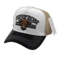 Retro Trucker Hat mit Bullenkopf-Stickerei, Mesh-Rücken und dreifarbigem Design - Verstellbar / Weiß