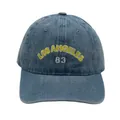 Gorra de béisbol de mezclilla azul lavado con bordado amarillo de Los Ángeles 83 - Ajustable / Denim Azul Claro