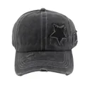 Cappellino da baseball in denim lavato con toppa a stella e dettagli strappati vintage - Taglia Unica(Regolabile) / Nero Lavato con Stella Nera