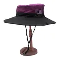 Detail of purple ponytail sun hat featuring breathable mesh and Sun Shade embroidery - M / Purple