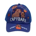 Close-up of blue kids capybara baseball cap with cartoon prints on crown and brim - Adjustable 48-54cm / Capybara Blue Basic Style