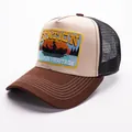 Cappellino trucker retrò STATION con rete posteriore e toppa con foresta al tramonto - Regolabile / Cachi