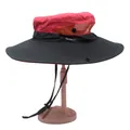 Detail of red ponytail sun hat with orange breathable mesh and adjustable chin cord - M / Watermelon red
