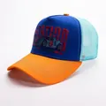 Berretto da baseball vintage con ricamo auto, rete blu e visiera arancione brillante - Regolabile / Blu Zaffiro