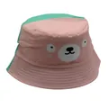 Kinder Fischerhut im Color-Block-Design in Rosa und Minzgrün mit Bärenmuster - Pink Grün Patchwork Bärengesicht (BQ-B2179)