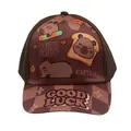 Detailed close-up of brown Capybara baseball cap with checkerboard brim and cute prints - Adjustable 48-54cm / Capybara Deep Light Brown Checkerboard