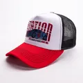 Detail of vintage racer trucket hat with red brim and Endurance embroidery on white panel - Adjustable / White