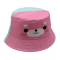 Kinder-Anglerhut in Rosa und Blau mit süßem Cartoon-Hundegesicht für Jungen und Mädchen - Pink Blau Patchwork Bärengesicht (BQ-B2179)