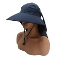 Dark blue wide-brim sun hat with neck flap and breathable mesh for outdoor hiking - M (56-58cm) / Navy Blue