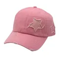 Dettaglio cappellino in cotone lavato rosa con visiera usurata e toppa a stella glitter - Taglia Unica(Regolabile) / Rosa Lavato