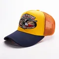 Cappellino trucker retrò americano con ricamo aquila e rete traspirante giallo e blu - Regolabile / Giallo