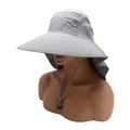 Detail showing breathable mesh vents and adjustable chin strap on grey outdoor sun hat - M (56-58cm) / Gray