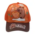 Detalle del estampado de Capibara en la gorra de béisbol de color naranja para niños - Ajustable 48-54cm / Estilo Capibara Naranja Patchwork