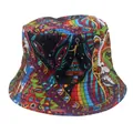 Detailed view of colorful psychedelic mushroom print on a street style bucket hat - Psychedelic Mushroom Graffiti Style (Model 2)