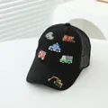 Cappellino da baseball nero per bambini con ricami di auto e rete traspirante posteriore - Regolabile / Nero