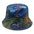 Detail of artistic oil painting print on cotton bucket hat with mountain wave patterns - Artistic Oil Painting Landscape Style (Model 3)
