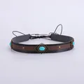 Bohemian cowboy hat band with turquoise beads and bronze accents on gray background - Turquoise Hollow Metal Dark Brown Style (Style 2)