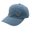 Vintage hellblaue Baseballkappe aus gewaschenem Denim mit besticktem Blumen-Patchwork-Design - Verstellbar / Hellblau