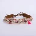 Ethnic bohemian style cowboy hat band with braided tassels and natural sea shell charms - Natural Shell Colorful Tassel Woven Style (Style 3)