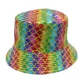 Regenbogen-Holografie-Anglerhut mit schimmerndem Meerjungfrau-Schuppenmuster für Sonnenschutz - M / Regenbogen Meerjungfrau Schuppenmuster