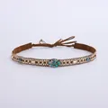 Détail d'un ruban de chapeau tissé à la main bohème avec pierres colorées et turquoise - Style Tissé Or Oval Gravier Quartz Rose Turquoise (Style 9)