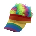 Gorra de béisbol con peluca arcoíris y pelo sintético vibrante para fiestas y festivales - Ajustable / Gorro Peluca Multicolor
