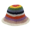 Close-up of the rainbow striped hand-woven straw hat showing detailed crochet texture - M (56-58cm) / Rainbow Stripe Style 2 (Red Yellow Green Blue White Orange Purple)
