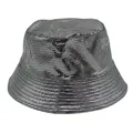 Close-up of metallic silver bucket hat featuring fine square grid texture and glossy finish - M (56-58cm) / Silver Metallic Mirror Checkered
