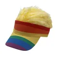 Detalle de gorra de béisbol arcoíris con divertida peluca dorada para fiestas de gala - Ajustable / Gorro Peluca Amarillo