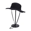 Quick-dry wide brim sun hat in black with breathable mesh and adjustable chin strap - M / Black