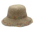 Bohemian crochet straw hat with colorful hollow pattern and wide sun protection brim - M / Beige