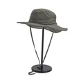 Detail view of large brim sun hat with breathable side mesh and adjustable chin strap - M / Army Green