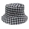 Close-up of high-quality classic black and white houndstooth pattern on a durable cotton bucket hat - Classic Black and White Houndstooth Style (Model 7)