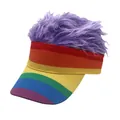 Detalle de gorra visera arcoíris con pelo sintético morado para disfraz de fiesta - Ajustable / Gorro Peluca Púrpura