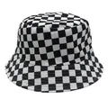 Close-up of black and white checkerboard pattern on a durable canvas bucket hat - Retro Black and White Checkerboard Style (Model 8)