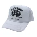 White trucker hat with Black Work B logo print and breathable mesh for outdoor sun protection - Adjustable / White
