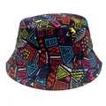 Close-up detail of graffiti tribal pattern on black canvas bucket sun hat - Ethnic Tribal Graffiti Print Style (Model 9)
