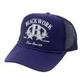 Purple mesh trucker hat with white B letter embroidery shown from a side angle - Adjustable / Purple