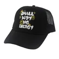 Schwarzes Mesh-Trucker-Cap mit Small Body Big Energy-Aufdruck und Smiley-Motiv - Verstellbar / Schwarz